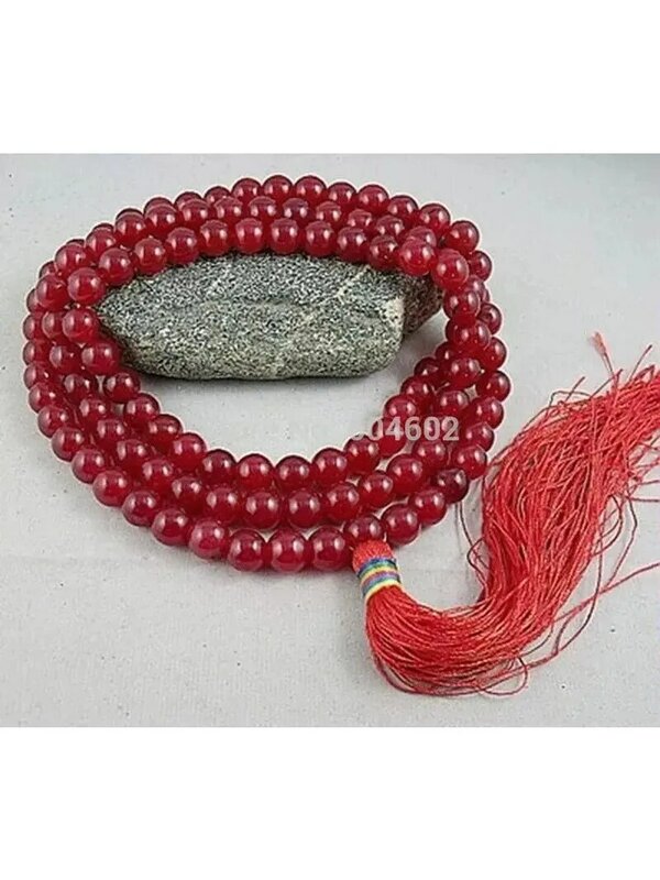 Collier bouddhiste tibétain 108, perle de prière de calcédoine rouge 10mm, collier Mala