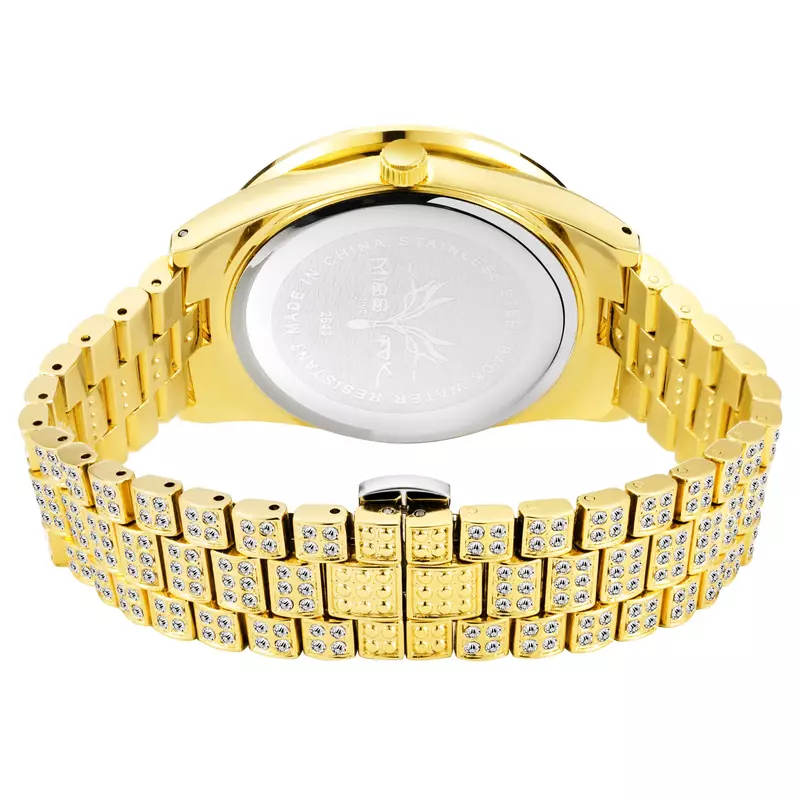 Reloj de lujo de oro de 18K para hombre, cronógrafo de pulsera completo con diamantes, resistente al agua, de cuarzo, estilo Hip Hop, Árabe