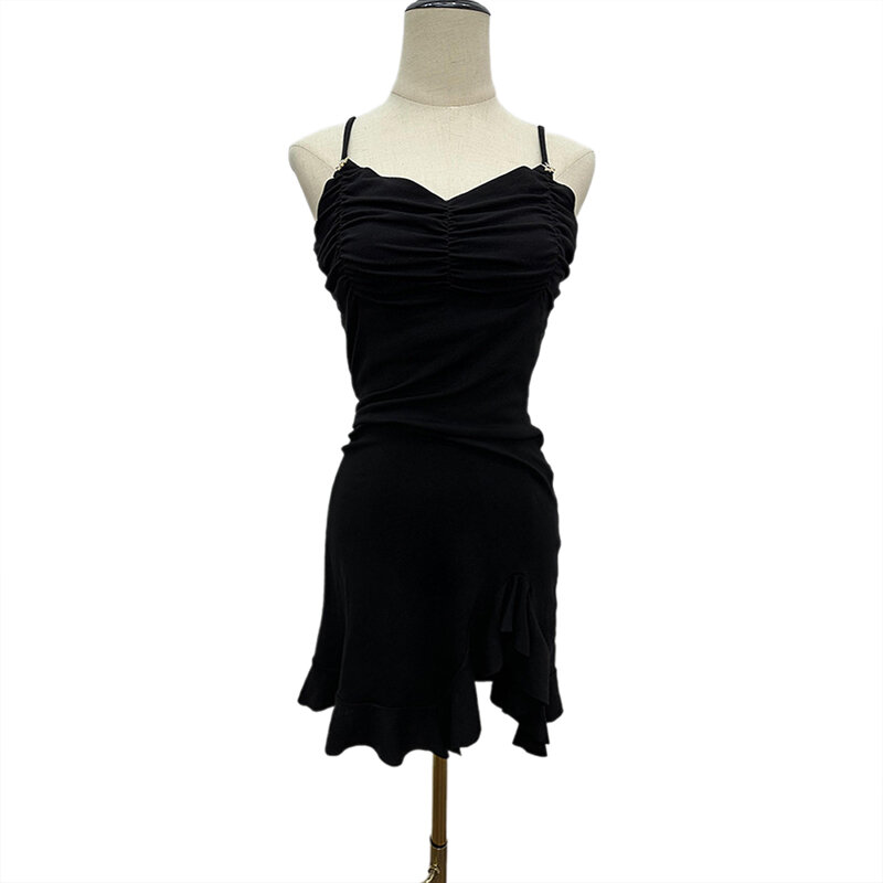 Женское платье, черное Цветочное платье с разрезом, платье на бретельках с открытой спиной, юбка на бретельках, короткая юбка, прикрывающая бедра, Сексуальная Короткая юбка для девушек