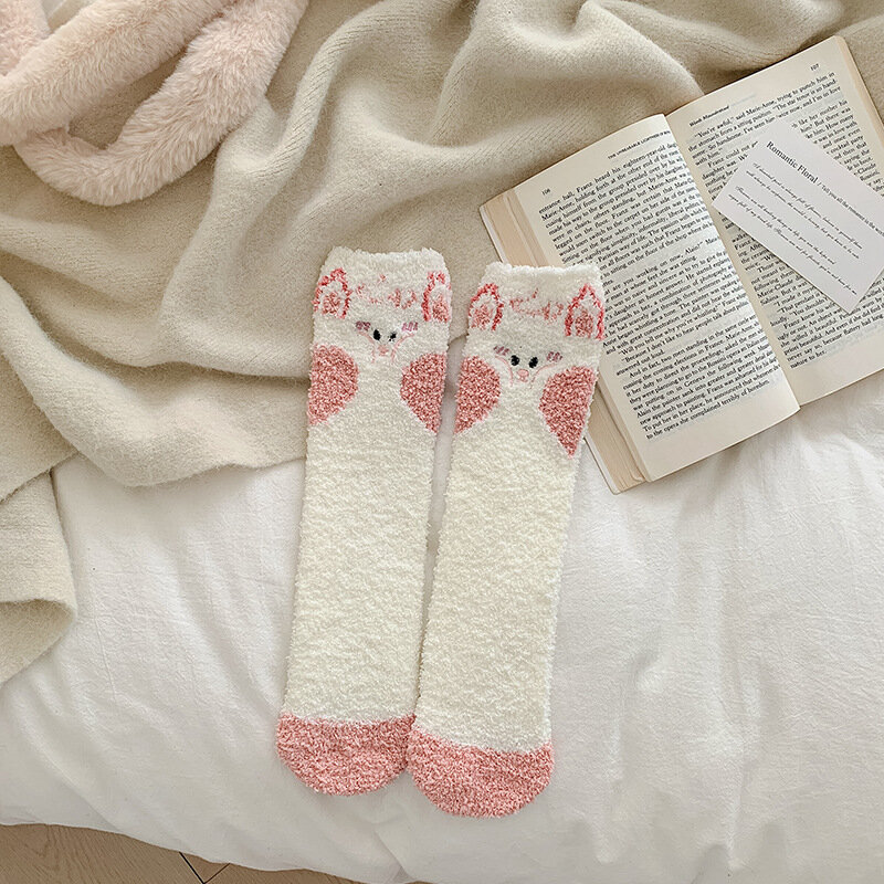 Calcetines gruesos de terciopelo Coral para mujer, medias de tubo medio de Cachemira, para dormir, para el suelo del hogar, para otoño e invierno, 1 par