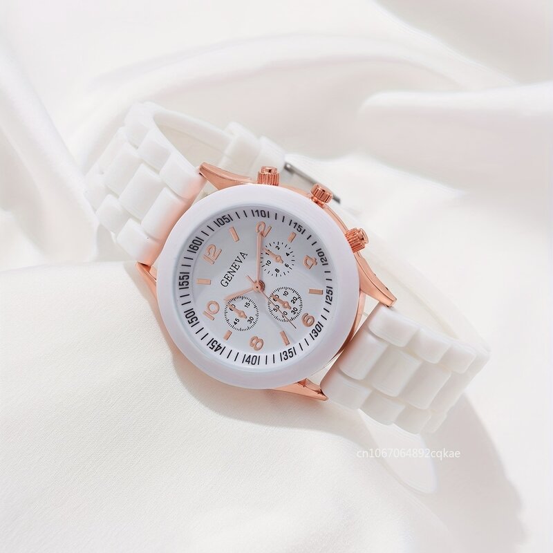 Conjunto de relógio de silicone simples para homens e mulheres, relógio de quartzo para casal, prateado, pulseira casual, moda luxuosa, 4 peças
