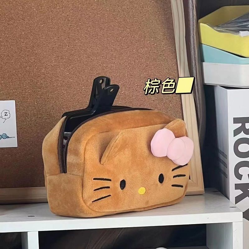 Плюшевая сумка для ручек Kawaii Hellos Kittys, Студенческая вместительная сумка для канцелярских принадлежностей, милая сумка для хранения косметики для девочек, праздничные подарки для пар