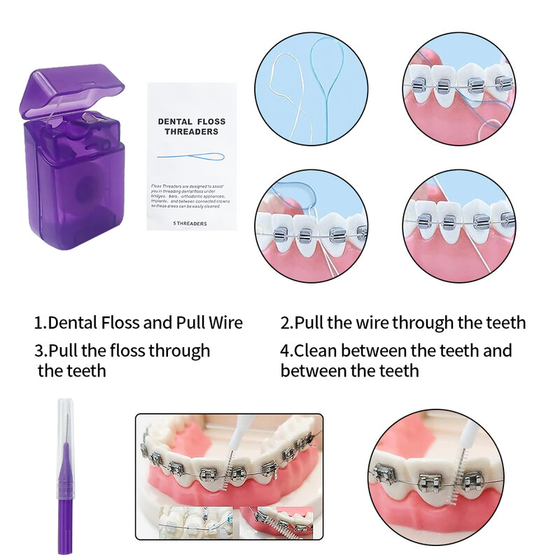 8pcs/set Oral Cleaning Care Orthodontic Teeth Whitening Tools Ortho Toothbrush Interdental Brush Dental Floss Thread Travel Kit