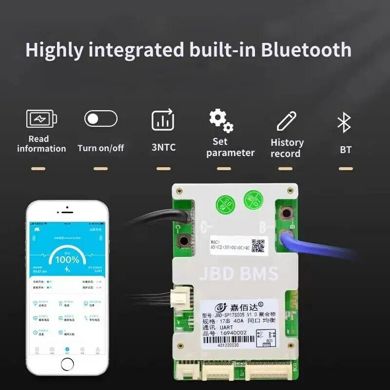 7S ~17S JBD Bluetooth Smart BMS 10S 12S 13S 14S 16S Lithium Battery Protection Board 24V 36V 48V 52V 60V Li-ion Lipo 20A 40A 60A