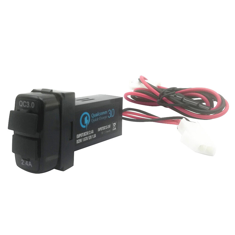 Carregador de carro duplo USB com luzes vermelhas e azuis, carga rápida modificada, QC3.0, 2.4A
