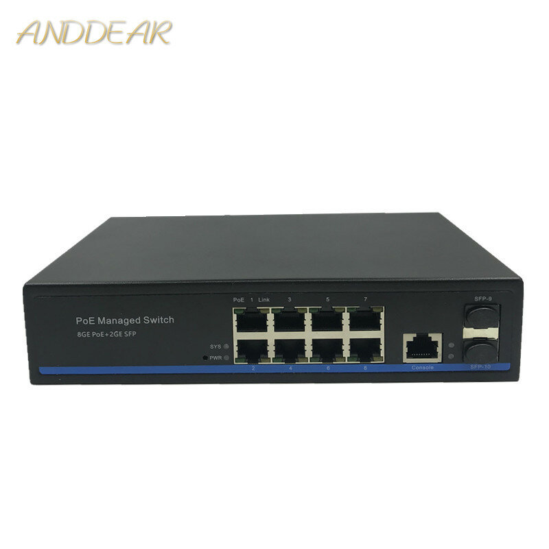 Conmutador Ethernet PoE de 8 puertos, conmutador gestionado con 2 ranuras Gigabit SFP IGMP, gestión VLAN, 10/100/1000Mbps