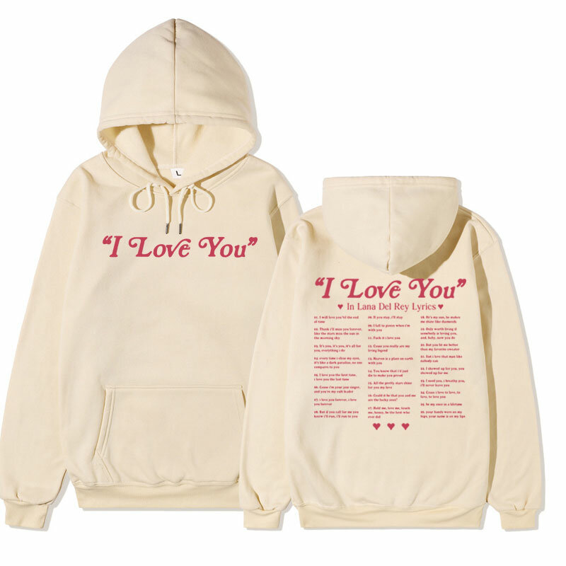 Sweter bertudung lengan panjang longgar Sweatshirt Harajuku Hip Hop untuk pria wanita hoodie grafis lirik Lana Del Rey I Love You in Lana