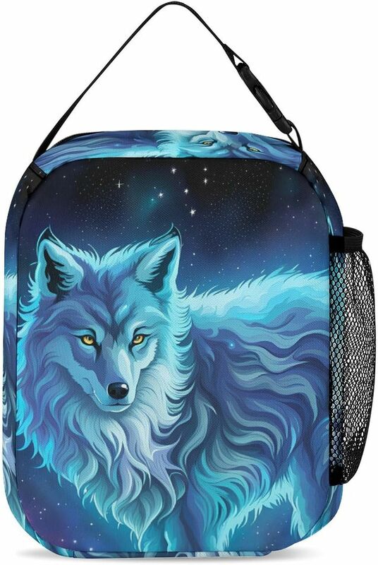 Adults/Men/Women Starry Galaxy Cool Wolf Art Lunch Box Totebag for Gym Hiking Picnic Travel Beach, Leakproof Thermal