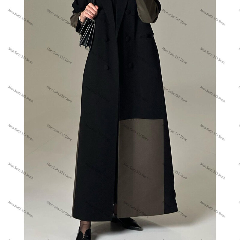 Luxury Women Suits Black Double Breasted Peak Lapel Long Jacket 1 Piece Abaya Blazer Formal Occasion Party Muslim Outfits 2024