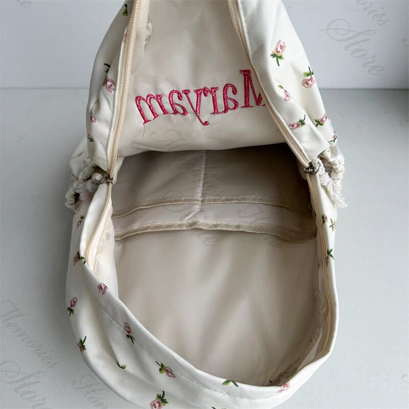 Mochila Floral con nombre bordado para niña, mochila de ocio con flores para exteriores, personalizada con nombre, mochilas escolares florales para estudiantes