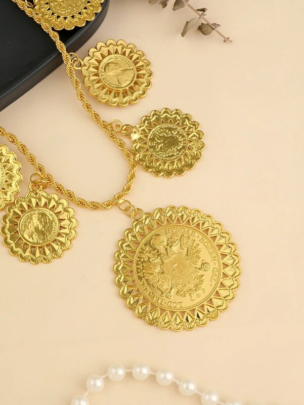 Vintage French Coin Pattern Metal Pendant Napoleon III Head Pattern Necklace