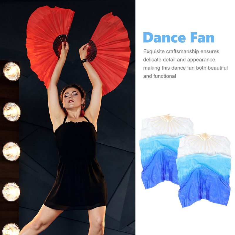 2Pcs Portable Color Gradient Fans Colorful Cloth Fabric Fans Dance Performance Fans
