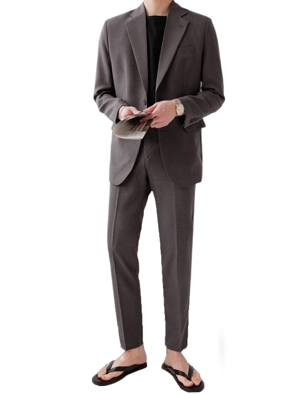 Мужской повседневный костюм, жакет с отложным воротником с вырезом, брюки, повседневный костюм для домашней встречи