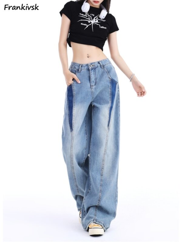 Loose Jeans Women Y2k Patchwork American Vintage Hip Hop High Street Denim Trousers Summer Hipster Moping All-match Harajuku New
