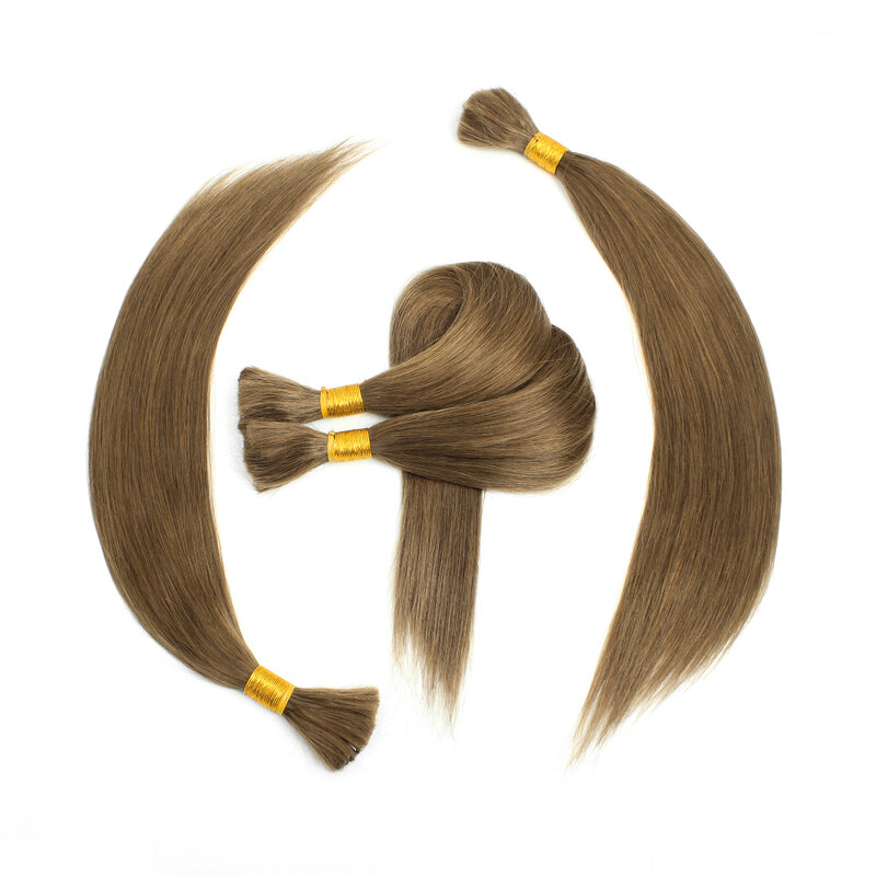Extensiones de cabello humano indio Remy, pelo liso a granel, sin trenza, Color 8 #, 16 "-28"