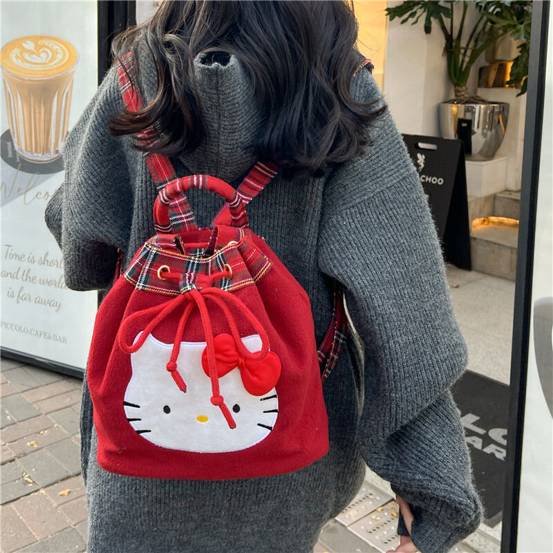 Mini mochilas Sanrio Hello Kitty para meninas, bolsa de ombro vintage estilo japonês e coreano, bolsa de Natal dos desenhos animados, moda Y2K, bolsa vermelha