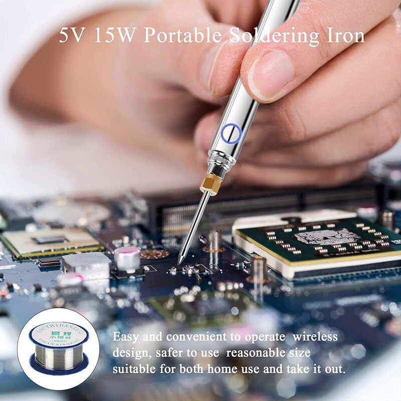 Kit besi solder tanpa kabel USB 5V 15W, alat perbaikan pengelasan, pengisian daya baterai nirkabel isi ulang 1100MAh