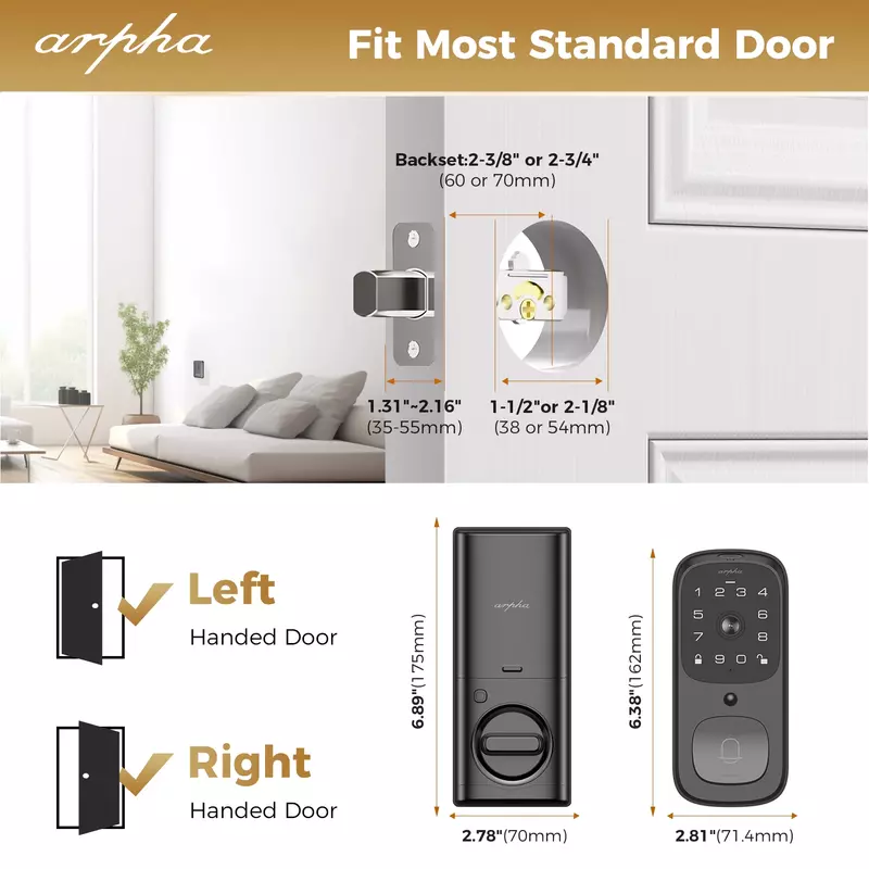 Arpha AL501 kunci pintar Deadbolt keamanan kamera bel pintu 3 dalam satu bicara dua arah dengan aplikasi Tuya