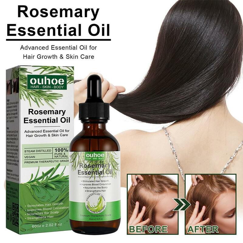 Minyak esensial Rosemary 60ml produk rambut organik minyak penguat kulit kepala & rambut dengan penitis kaca untuk wanita saya L2h1
