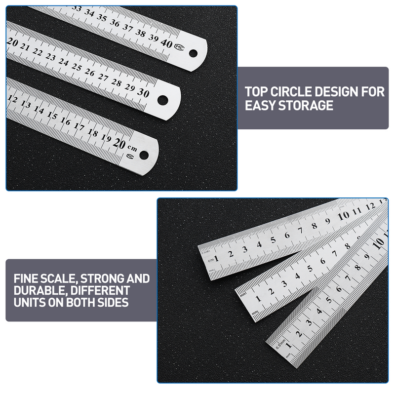 TOYMYTOY 3Pcs Stainless Steel Technical Drawing Ruler Metal Technical Drawing Ruler for Engineering School Office Drawing