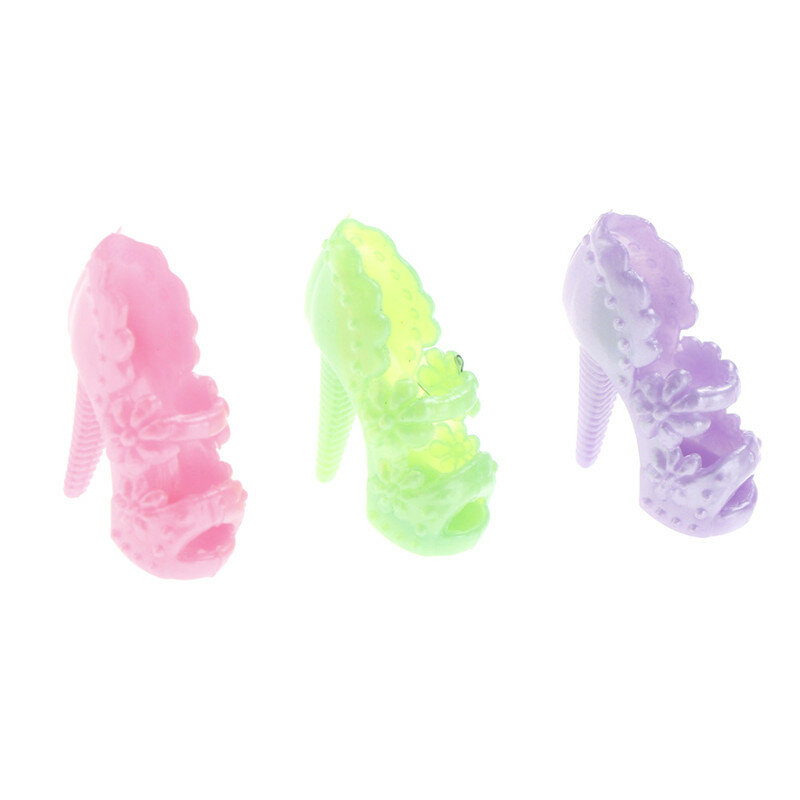 Casuale 10 paia di sandali colorati di moda copia scarpe con tacco alto in cristallo per bambole accessori regalo per ragazze vestiti vestito Prop
