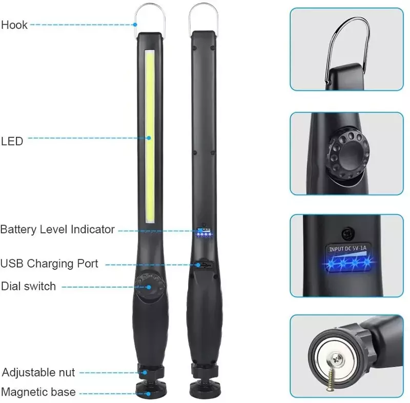 Lampada da lavoro ricaricabile USB luci di riparazione automatica lampada a sospensione di emergenza per esterni torcia portatile lanterna da campeggio