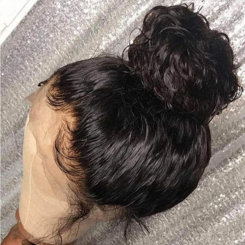 Peluca de cabello humano liso con encaje Frontal, pelo largo y liso con densidad de 360, densidad de 32, 34 pulgadas, HD 180, Remy predespuntado