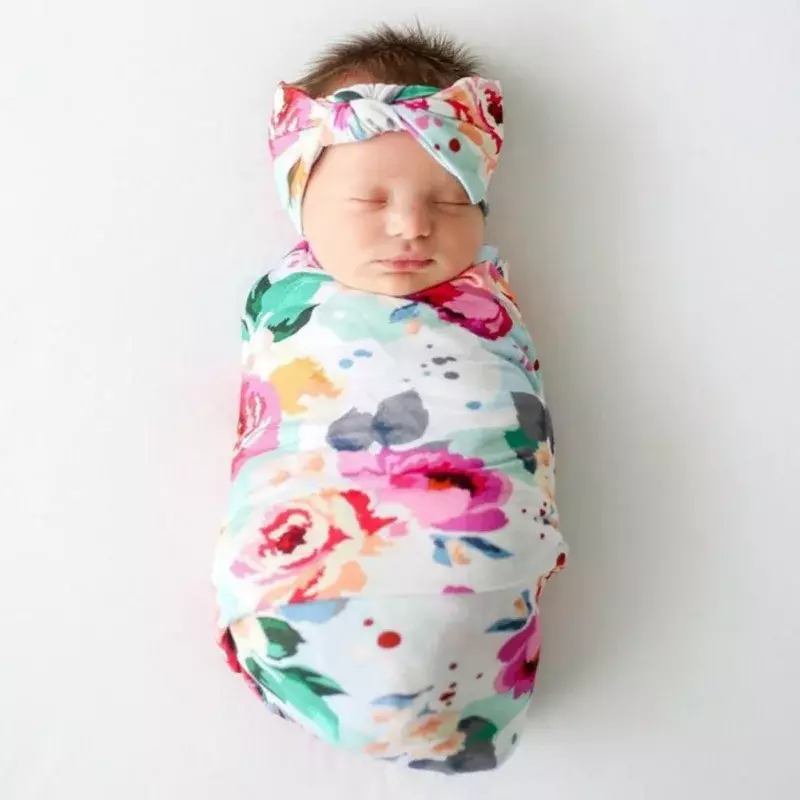 Newborn Photography Prop Baby Printed Wraps Cloth Photo New Born Wrap Towel Hat Set Blacket Towels Baby Photo Clothing