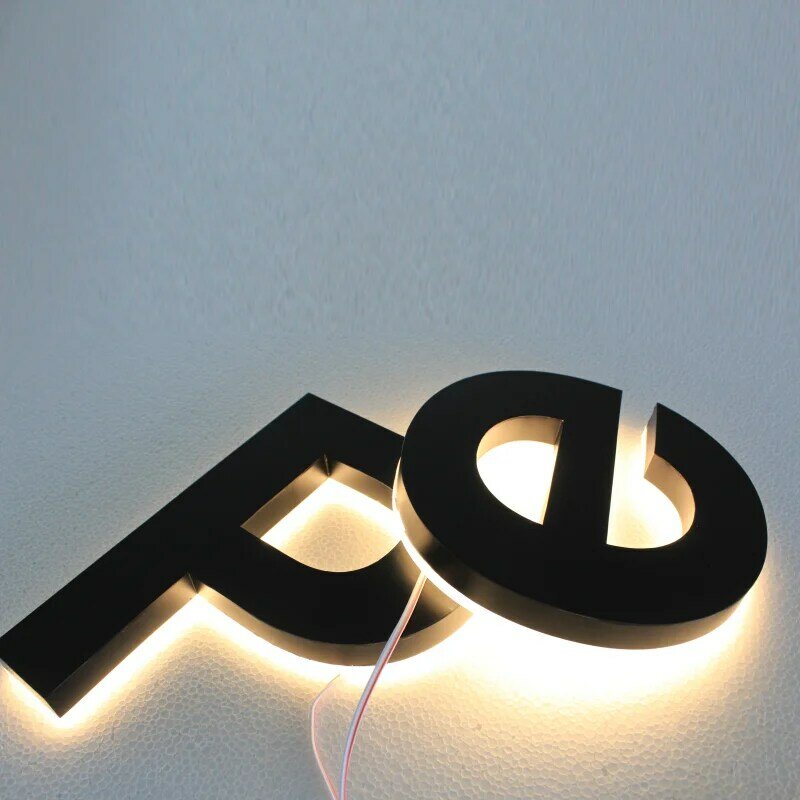 Factory Outlet outdoor back lit  Stainless steel led letter shop signs, facade rear lighted LED store logo signage lettering