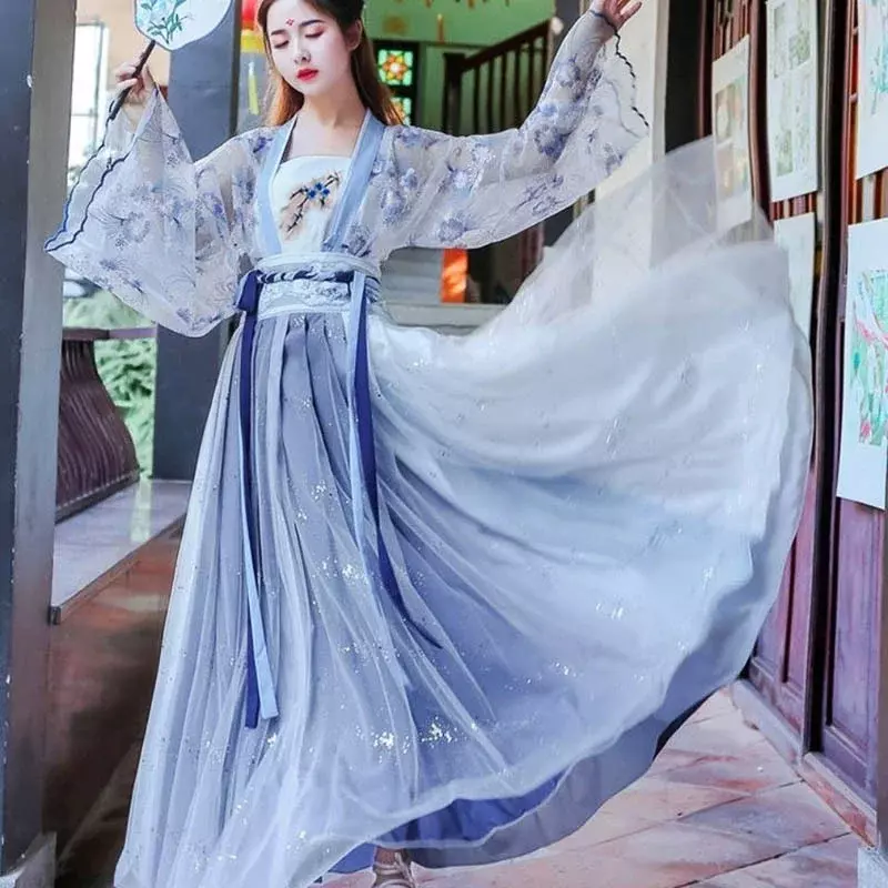 China Ancient Belt Slothing Hanfu Ladies Long Akirt Canghai Fu Hua Shen Fu Waist-Length Retro Skirt