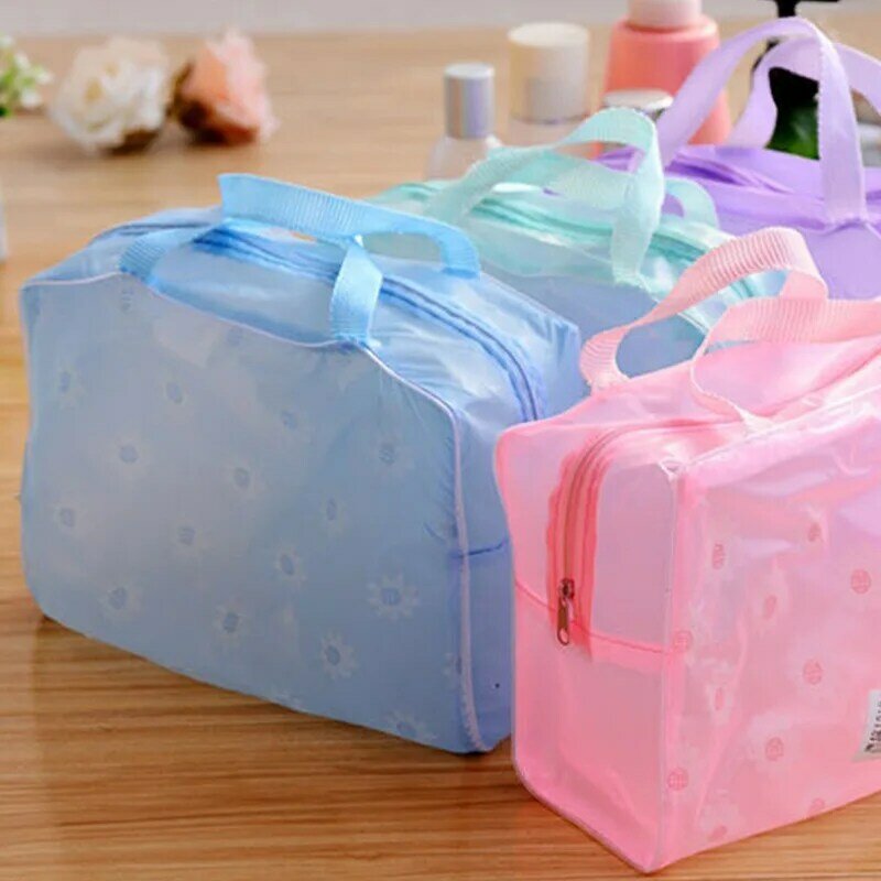 Bolsa de almacenamiento de cosméticos de PVC transparente para mujer, organizador multicolor, bolsa de maquillaje, bolsas de baño de viaje de compresión