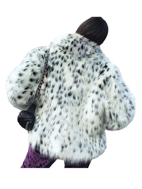 Zadorin-女性のフェイクファーコート,ヒョウ柄,折り返し襟,ふわふわジャケット,大きくて暖かい,冬服,ファッショナブル,2024