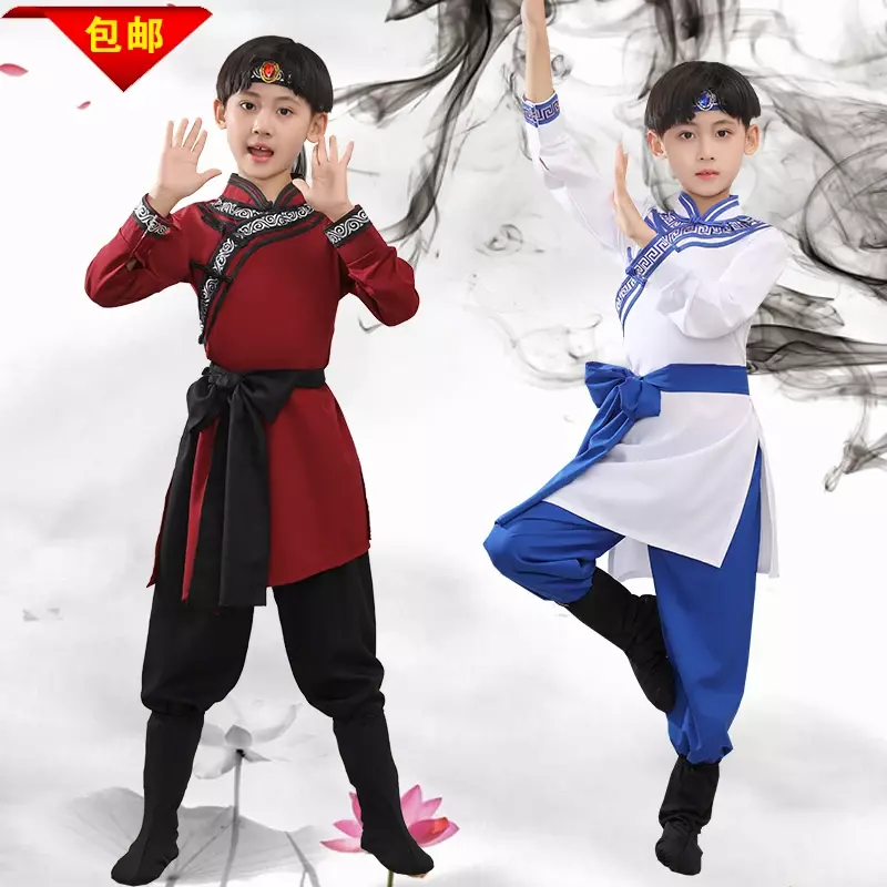 เสื้อผ้าเต้นรำแบบมองโกลสำหรับเด็กชุดเชียร์ลีดเดอร์สไตล์จีนมองโกลตะเกียบแบบบางสำหรับเด็กผู้หญิง