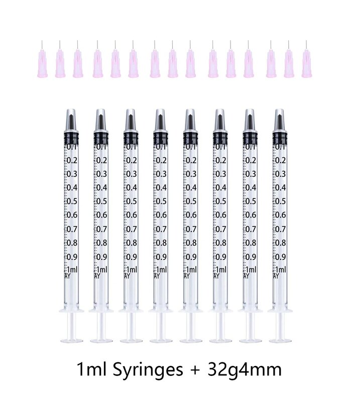 1ml Syringes+34G4MM+32G4MM+30G4MM Injection Needles Drawing Needles Injection Tool Sharp Pointed Needles Disposable Needle