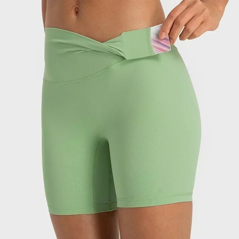 Lemon Align-Shorts de treino de cintura alta para mulheres, calções elásticos de motociclista para fitness, ginástica atlética, 6"