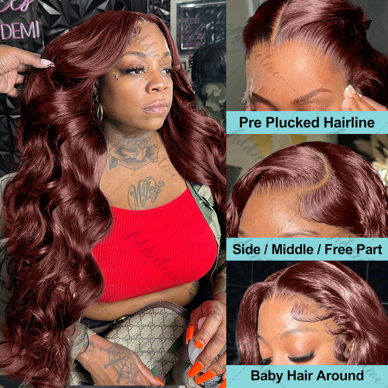 250% Reddish Brown Body Wave 13x6 HD Lace Front Wig 30 32 Inch Water Wave 13x4 Lace Frontal Human Hair Wigs For Women PrePlucked