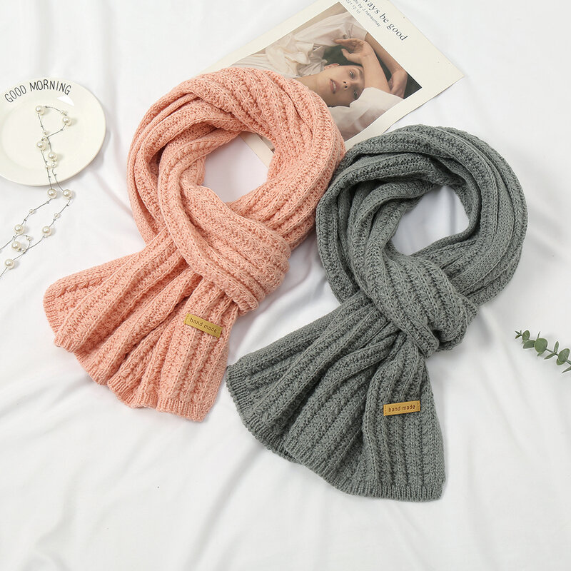 Écharpe tricotée en laine pour homme et femme, écharpe polyvalente, couleur unie, tendance, chaude, nouvelle collection hiver