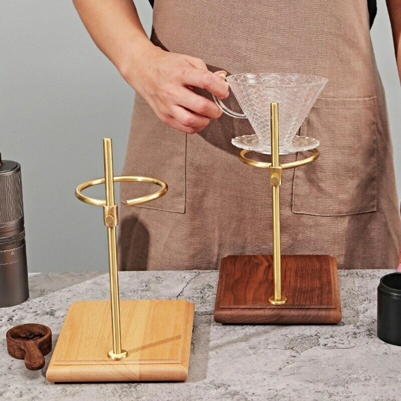 Латунная стойка для фильтров для кофе с деревянной основой, подарки для любителей кофе, Прямая поставка