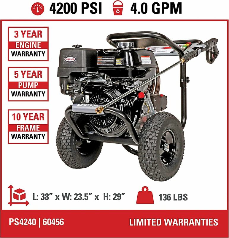 SIMPSON PS4240 PowerShot Gas Pressure Washer Powered by GX390, 4200 PSI at 4.0 GPM, (49 State)