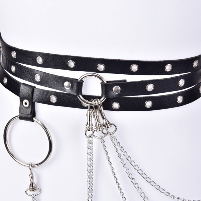 Cinturones de falda de cuero Sexy para mujer, arnés gótico Punk Rock, cintura, cadena de Metal, Bondage corporal, cinturón hueco, accesorios para dama