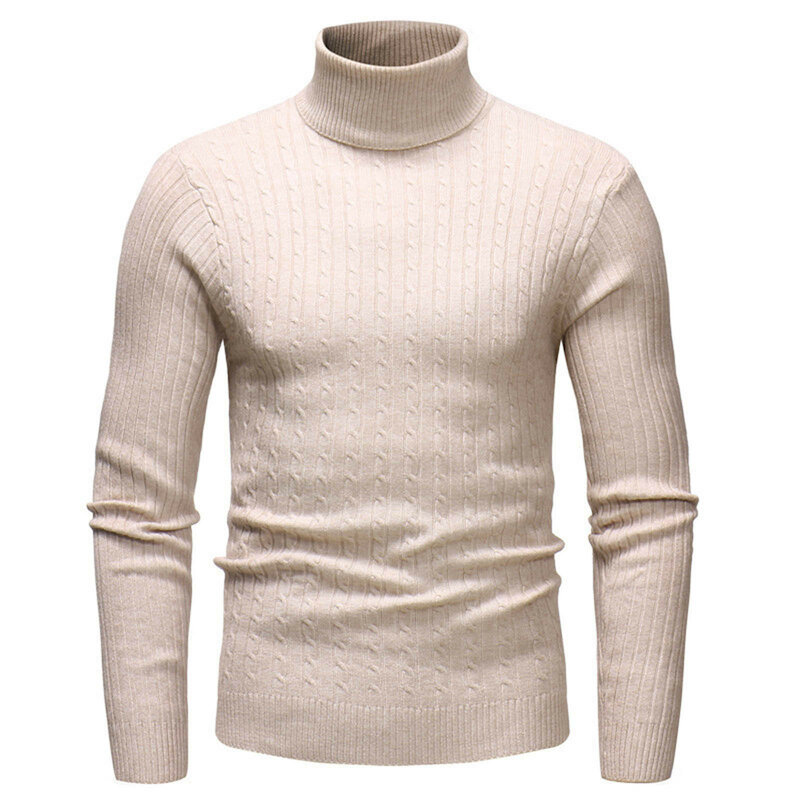 Suéter de malha de gola alta masculino, camisa de assentamento, pulôver fino, monocromático, quente, outono, inverno, moda