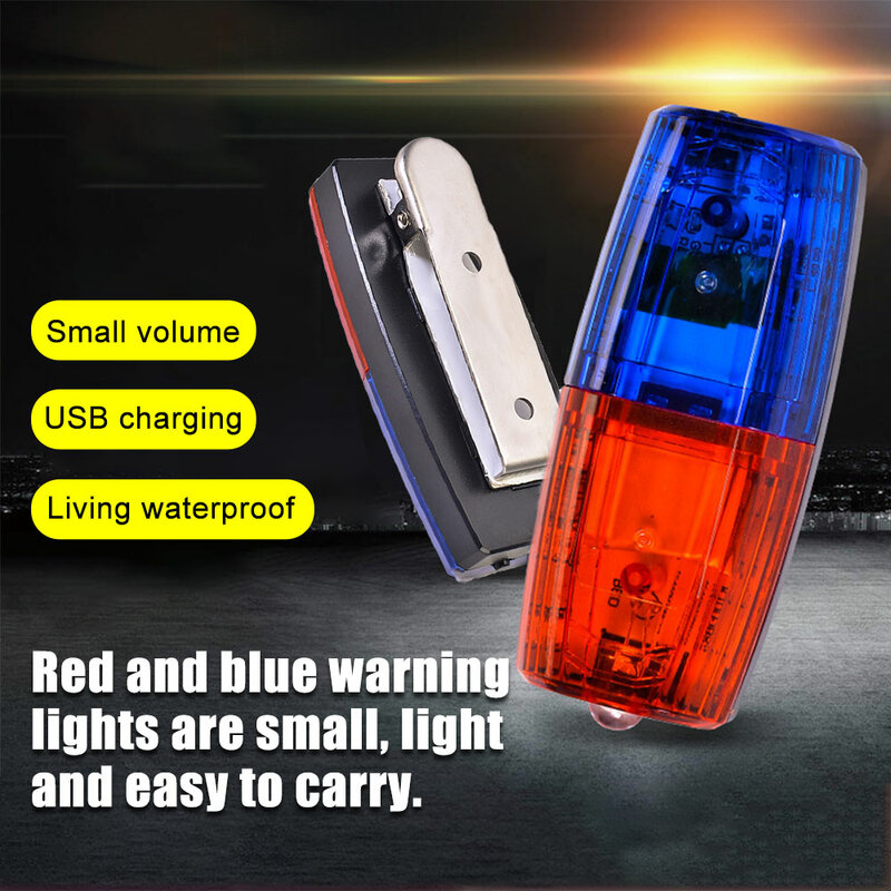 빨간색 파란색 스트로브 라이트 경찰등 경고등, USB 충전식 손전등, 어깨 클립 깜박이, 자동차 오토바이 자전거용