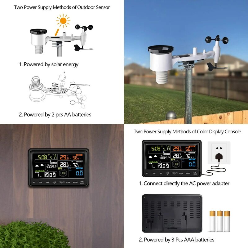 Ecowitt WS2910 Wi-Fi Weather Station, includes 7-in-1 Wireless Outdoor Solar Powered Weather Sensor and Color Display Console