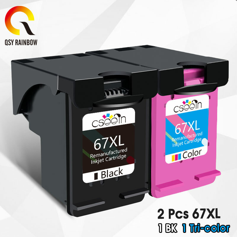 QSYRAINBOW Ink Cartridge Replacement For HP 67 XL For HP67 Deskjet Plus 4140 4152 4155 4158 1225 2732 2752 1225 Printer