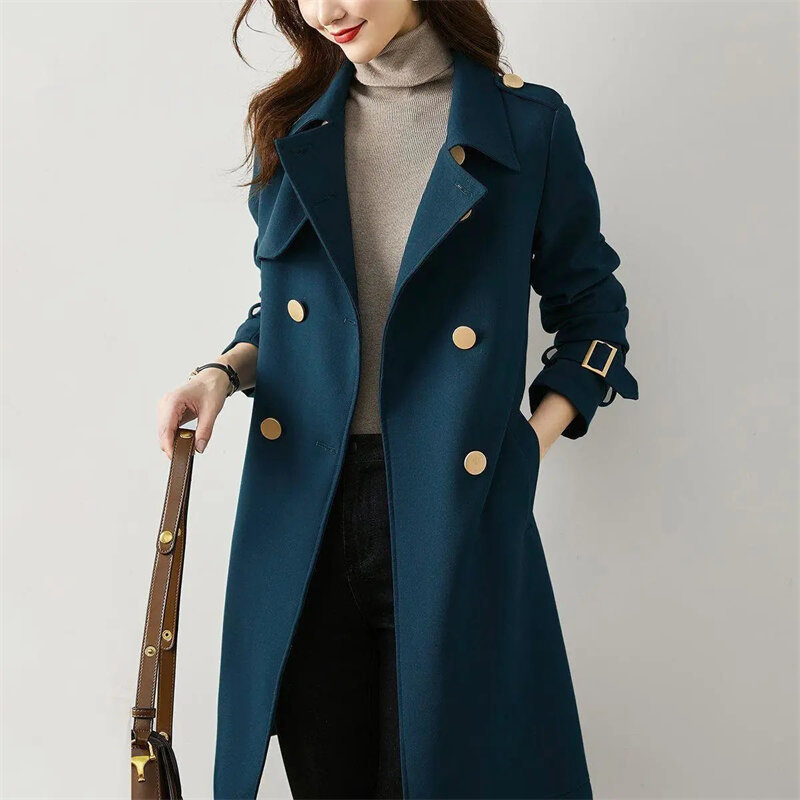 Gabardina larga con doble botonadura, abrigo informal clásico, cortavientos con cinturón, ropa de calle, 5xl