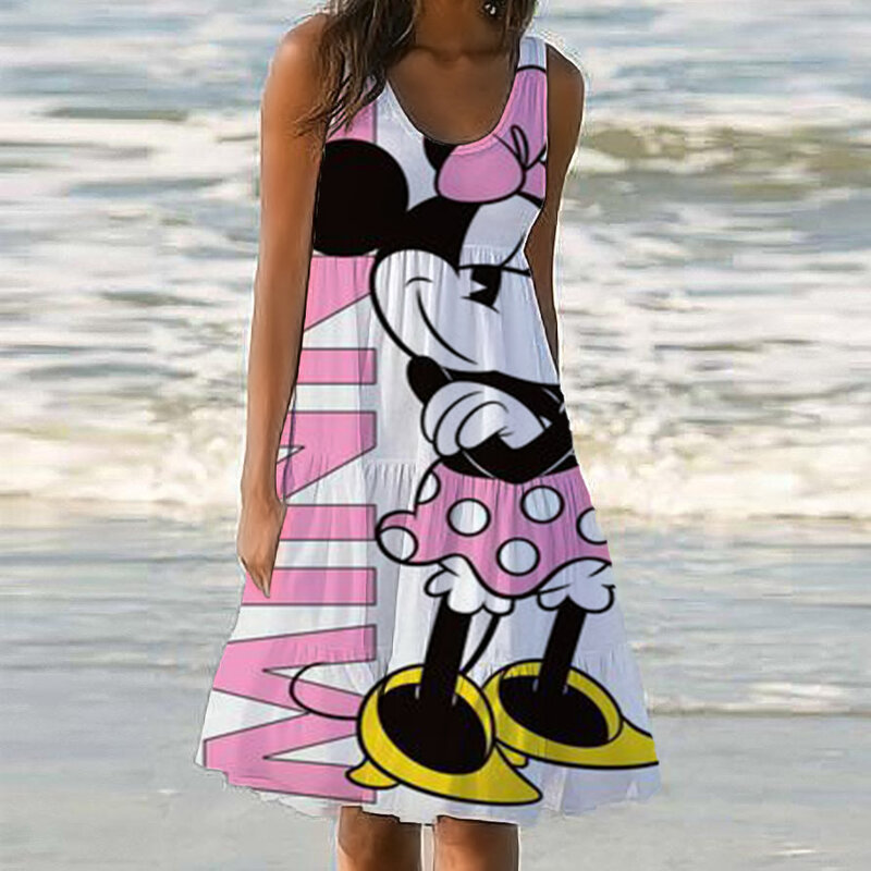 Seksowna sukienka spódnica odzież plażowa damska 2024 odzież damska Disney moda letnie sukienki 2024 luźne Traf elegancka suknia długie wakacje