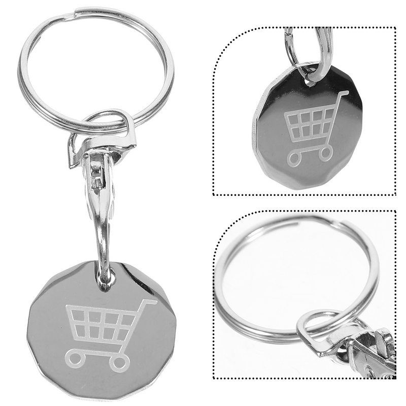 سلسلة مفاتيح رمزية لعربة التسوق ، حلقة مفاتيح عملة رمزية ، عربة تسوق لمتاجر السوبر ماركت ، 4 قاف