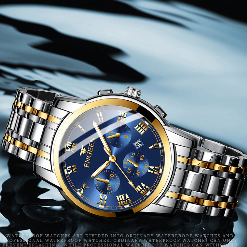 Relógio de aço inoxidável para homens moda de luxo forma redonda quartzo relógios das mulheres ouro azul parejas regalos casual senhoras relógio novo