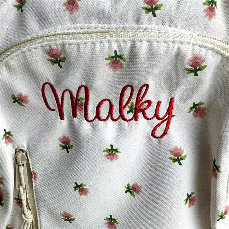 Mochila escolar con nombre personalizado para niñas, mochila Floral para estudiantes de secundaria, bolsa de regalo con nombre personalizado, bolsas bordadas para exteriores
