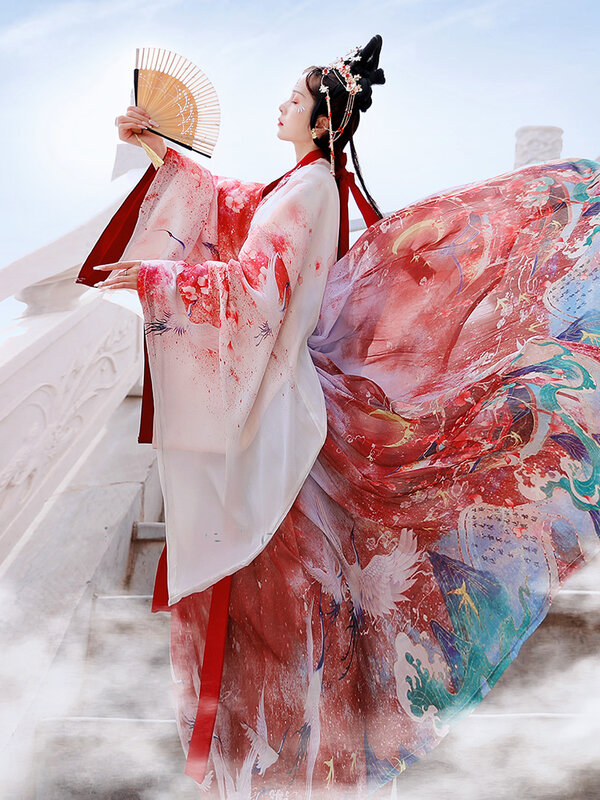 Костюм для косплея ханьфу в китайском стиле красного, фиолетового, белого цветов, женское сценическое платье, халат для народных танцев с перекрестным воротником, выпускной